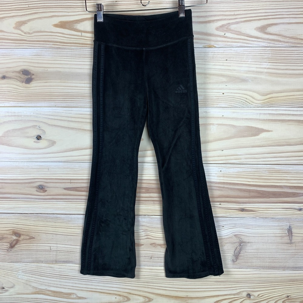 Adidas Pants Girls Small 7/8 Velour Flare Pull On Legging Slim Fit Hippie Sports